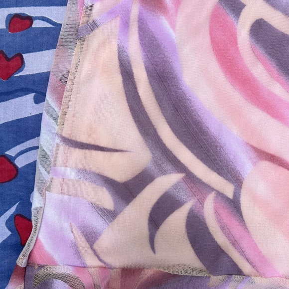 Vintage 90s patterned mesh dress with the lettuce trim and bow, by Taboo - Picture 5 of 10